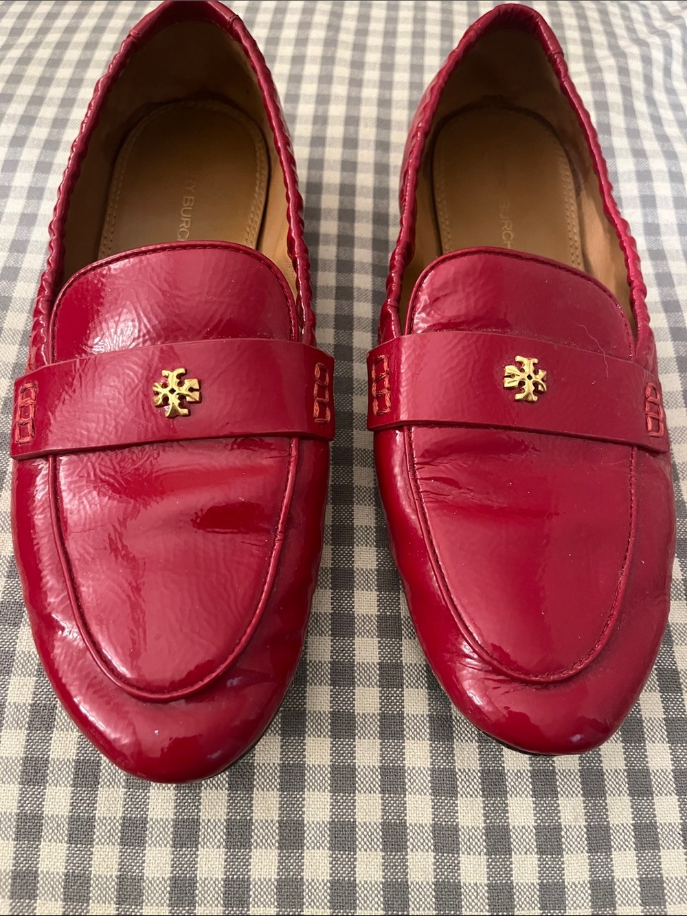 Tory Burch Red Patent Leather Logo Penny Loafers